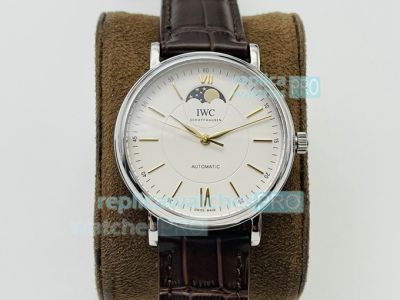 Swiss Replica IWC Portofino Moonphase Watch SS White Dial Yellow Gold Stick